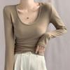 New Arrivals Open RUn Women Slim FiT Long Sleeve U Neck Basic T shirT