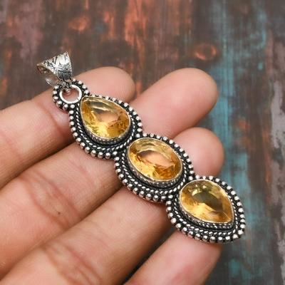 Citrine Gemstone  Handmade Jewelry  925 Sterling Silver Pendant For Thanksgiving