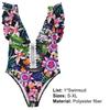 Women Monokini High Waist Backless Colorful Flower Print Deep V Neck