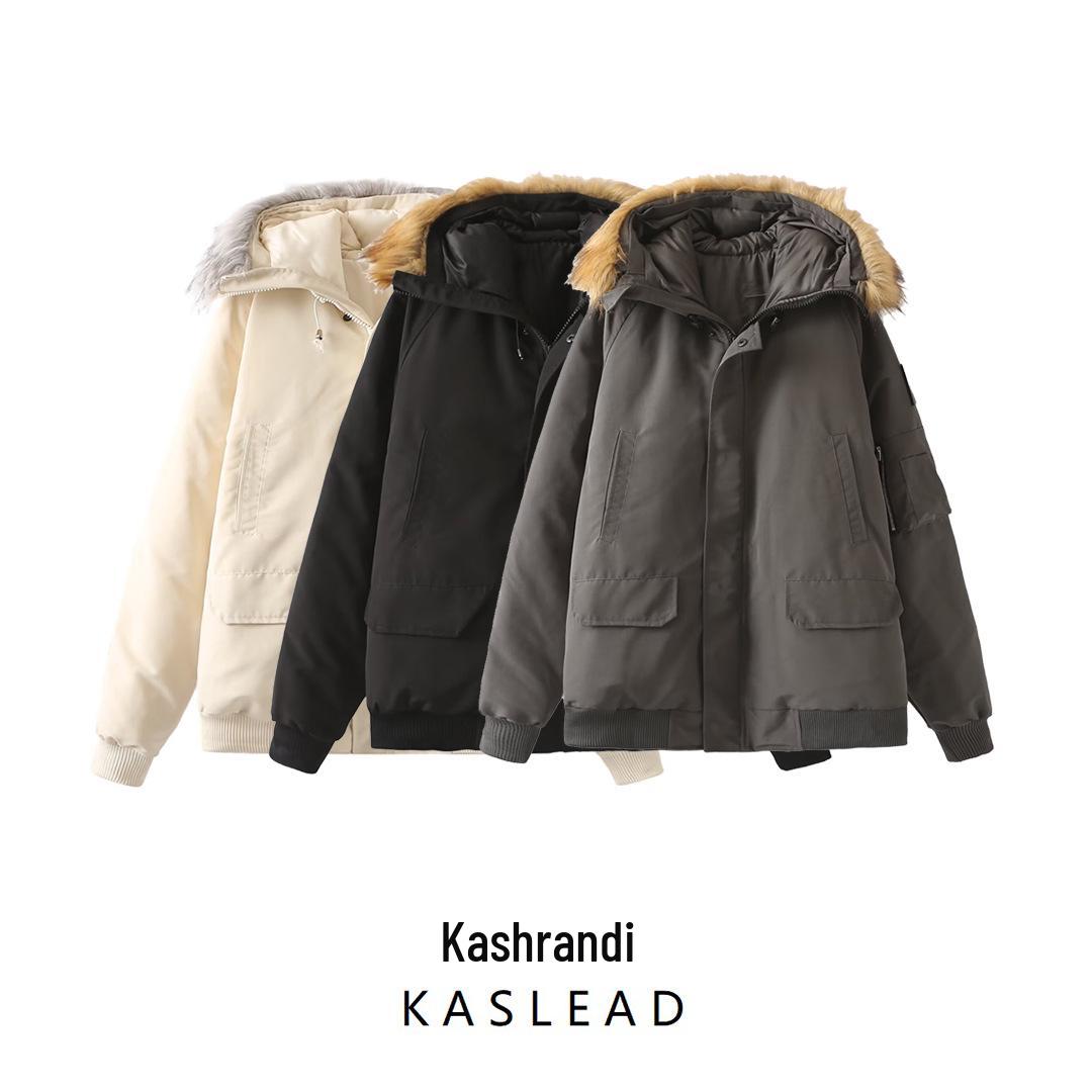 

2024 Winter Women s European & American Retro Fur Collar Hooded Parka Large брудно-білий