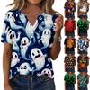 Women's Halloween Printed Loose Fit V Neck Short Sleeve Top with Pocket Casual Lightweight Blouse for Everyday Wear