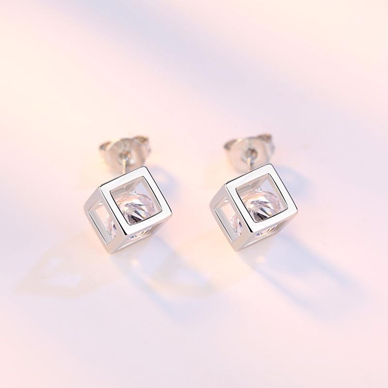 Womens Korean Fashion Elegant Anti-allergy 925 Silver Plated Mini Ear Stud Earrings Female Ear Jewelry Gifts