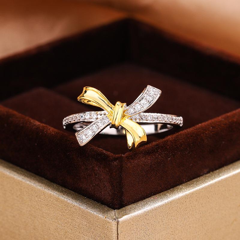Full Diamond Bow Ring Female Tide Personality Temperament High Sense Versatile Index Finger Ring