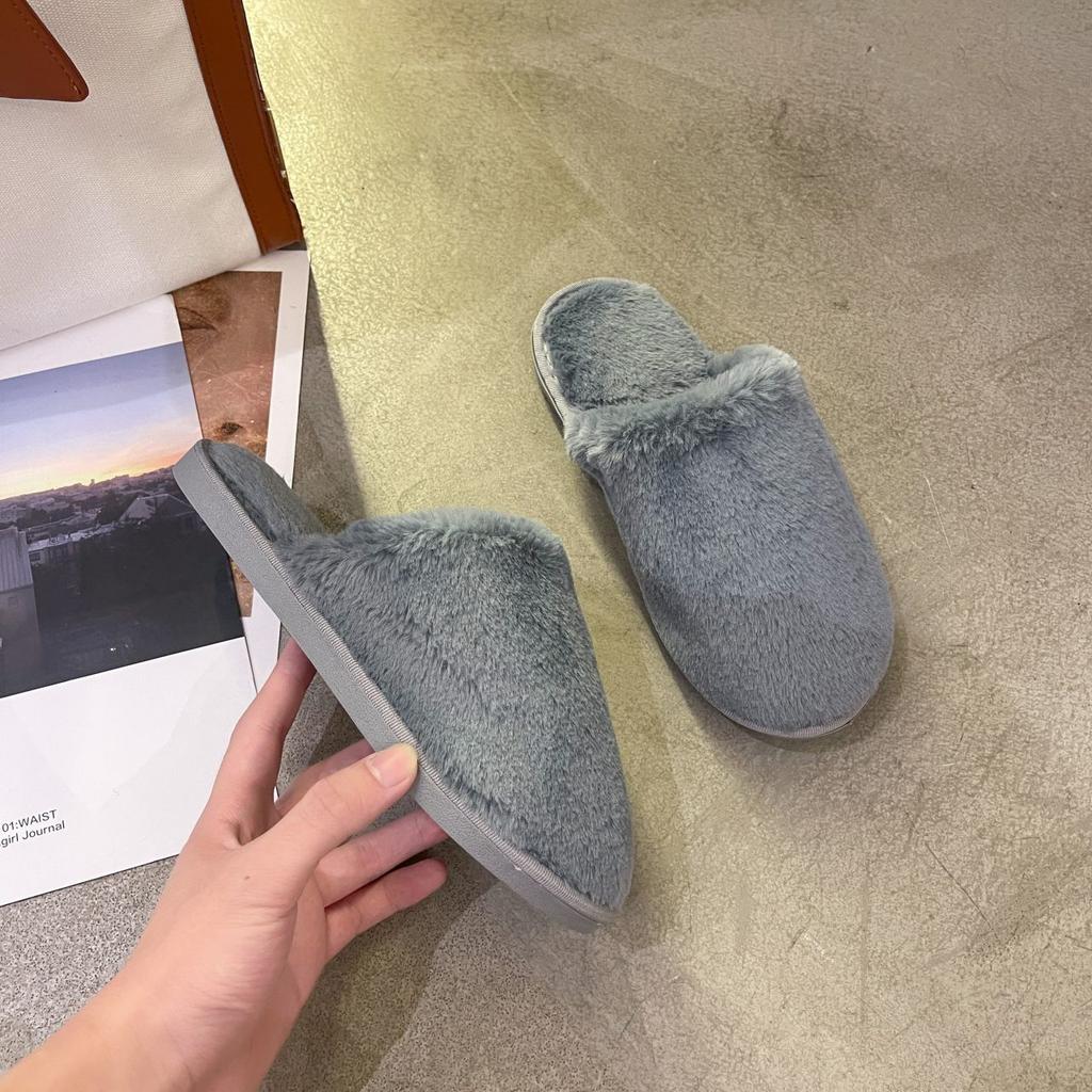 Fashion versatile flat-bottomed plush women's slippers 2025 autumn and winter outdoor wear indoor thermal cotton slippers women
