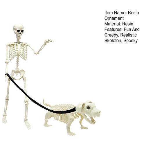 Halloween Skeleton Statue Skeleton Man Walking Dog Resin Ornament Spooky