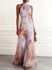 Spring New Neck Printing Long Dress Femininity Sleeveless Dress Banquet Evening Dress Elegant Chiffon Dress