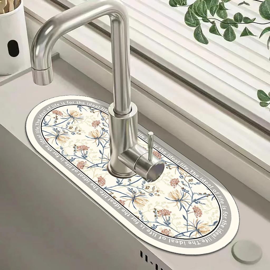 Retro Faucet Drain Pad Self-priming Kitchen Countertop Drain Mat Diatom Mud Wipeable Anti-slip Mat Absorbent Dish Drying Mat