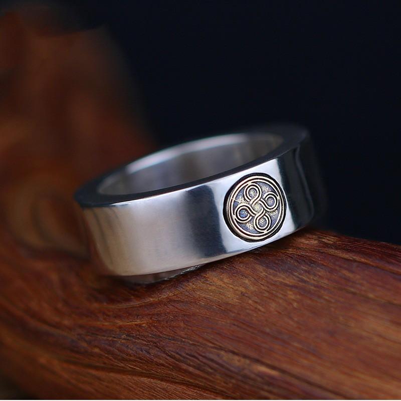 Adjustable Open Ring Men Women Sterling Retro Geometric Infinity Wheel Design Handmade Statement Jewelry