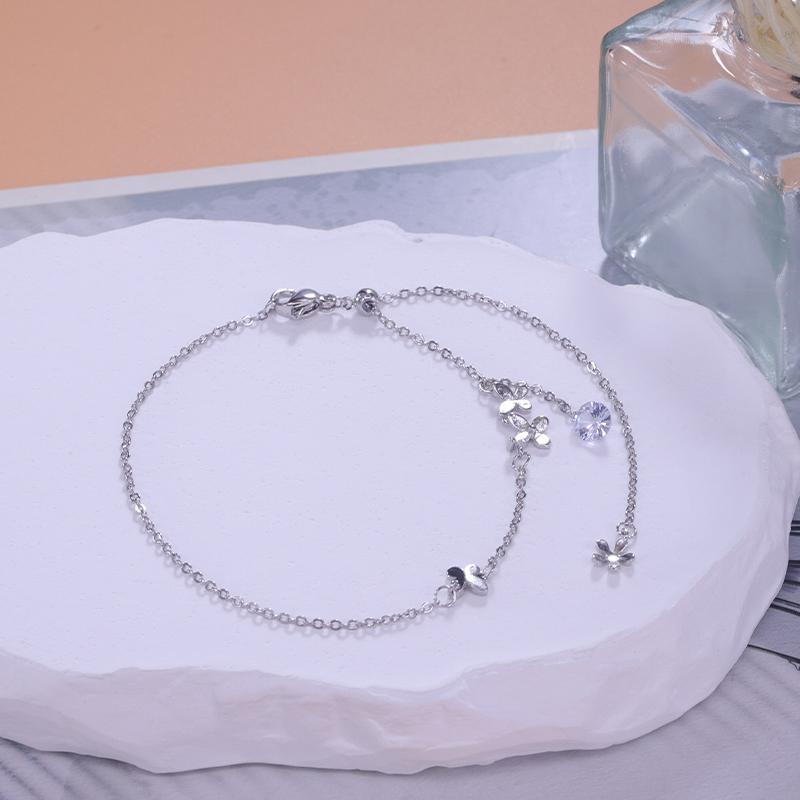925 Silver Butterfly Anklet for Women Delicate Zircon Tassel Bracelet Summer Jewelry Dropship