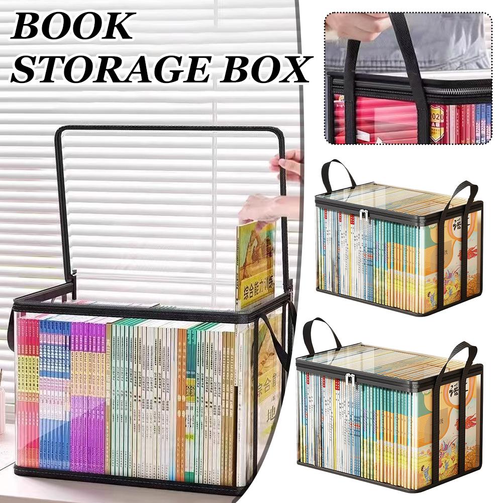 Foldable Waterproof Book Storage Box Large Capacity PVC Organizer For Students Home School Dormitory Portable Book Bag