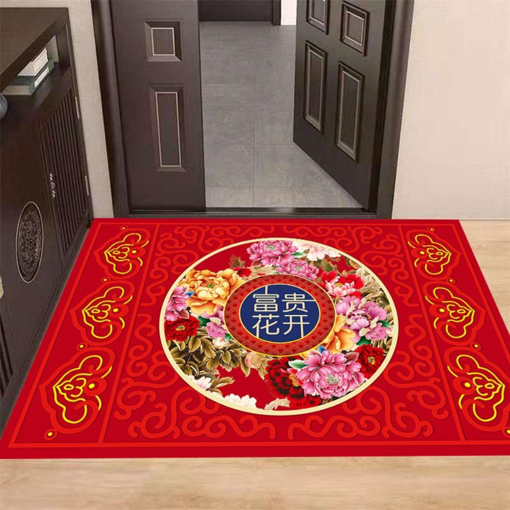 Washable Red Bedroom Spring Festival Chinese Anti-slip Rug Porch Mat Door Carpet