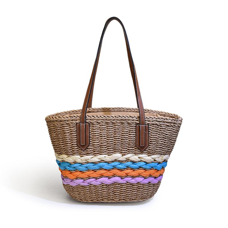 

Summer Straw Bags for Women Basket Shoulder Bags Rattan Woven Top Handle Bag Hollow Raffia Crochet Beach Bag Casual Handbags Sac 27x14x26cm