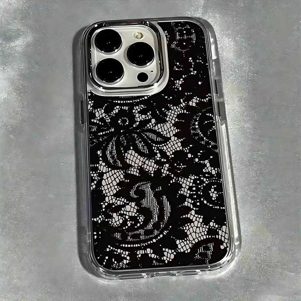 Black Lace Pattern Phone Case For Infinix Smart Note Tecno Camon Spark Pova Hot 30 40 50 8 9 10 Pro Plus 4G 5G Transparent Cover