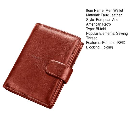 Vintage Men Faux Leather Wallet RFID Blocking Bi-fold Short Wallet Minimalist Slim Anti-Theft Credit Card Holder Front Pocket Wallet