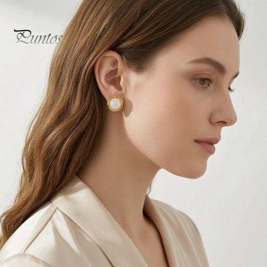 Transparent Resin Earrings 1 Pair Gemstone Stud for Women, Gold Plated Round Natural Modern Jewelry Gifts Healing Stone Earrings, Stainless Steel Flat