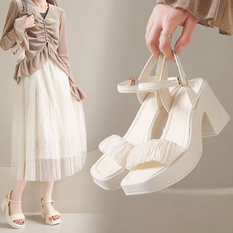 High-heeled sandals woman summer 2025 new versatile thick heel Mary Jane fairy style with skirt fashion shoes woman