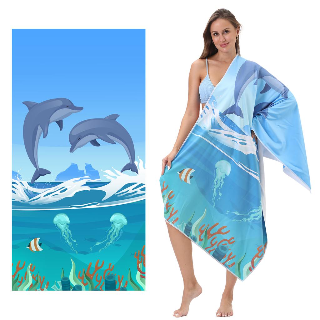Microfiber Blue Dolphin Beach Towel Swimming Quick Drying Travel Camping Sports Towel