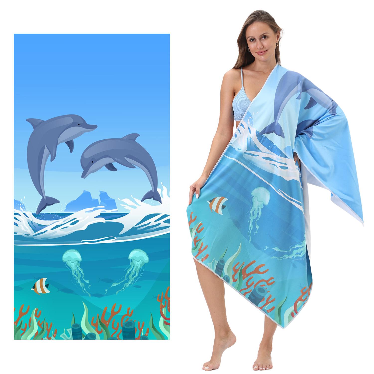 

Microfiber blue dolphin beach towel swimming quick drying travel camping sports towel 80 * 160 [OPP independent bag]