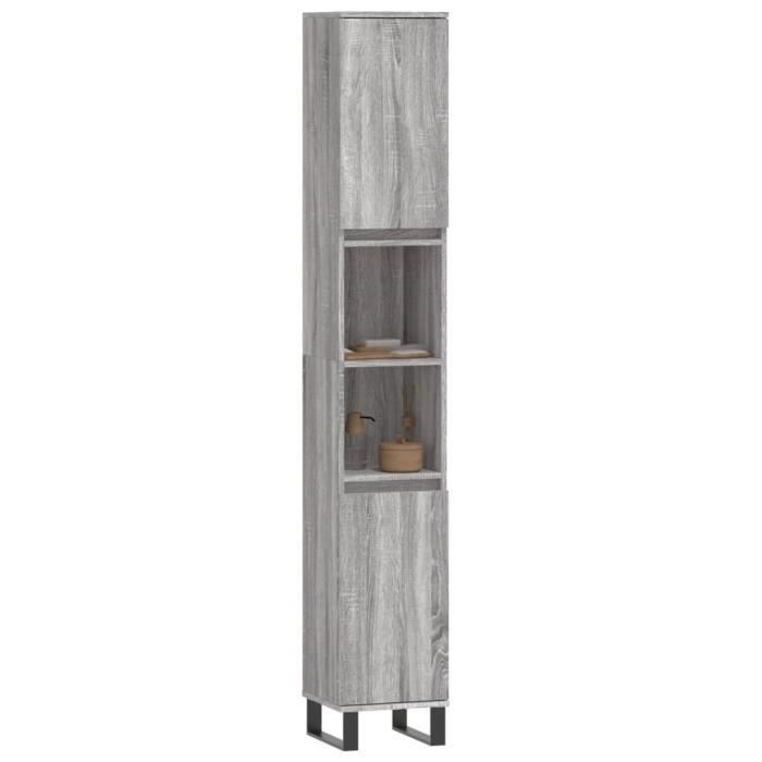 VidaXL Bathroom Cabinet Sonoma Grey 30x30x190 Cm Engineered Wood 831546