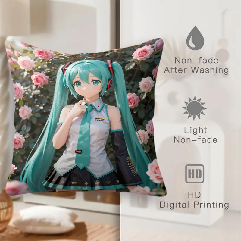 Floral Hatsune Miku Throw Pillow18.18Inch Cushion Accent Pillow Includes Pillow Core Hd Print For Teens Sofa Bedroom Living Room