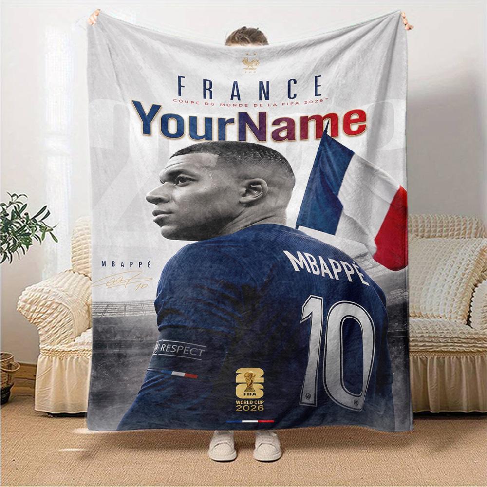 Mbappe Deinen Namen Personalisierbare Decke Überwurf Personalisierbare Decke Ultra-Weich Vielseitig für Sofa Meeresufer Büro Wohnzimmer Ideal für Alle Jahreszeiten