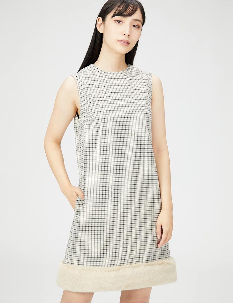 Dress with Fur Hem Switching CWFO225021 CHECK 36 [Selford] A-line Women's