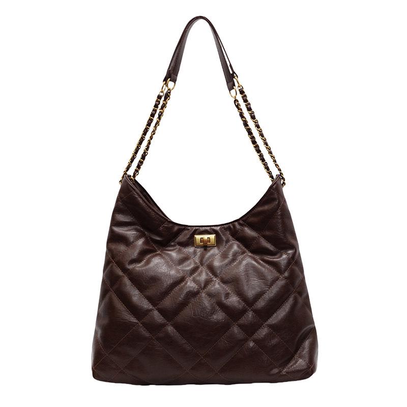 

Женская стеганая сумка-кроссбоди на цепочке с ромбовидным узором большой вместимости, Осень/Зима 2025 кофейный