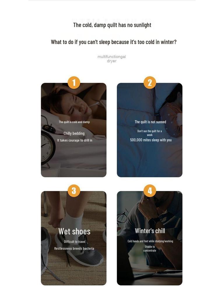 Compact Heated Shoe and Bedding Dryer with Dehumidifying Anti-Mold and Dust Mite Removal Features