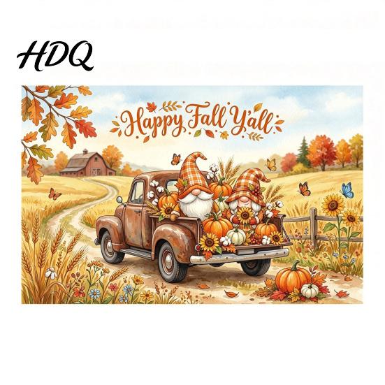 Indoor Outdoor Holiday Party Supplies 70 x 45 Inch Fall Pumpkin Backdrop Autumn Harvest Gnome Reusable Thanksgiving Banner for Home Scarecrow