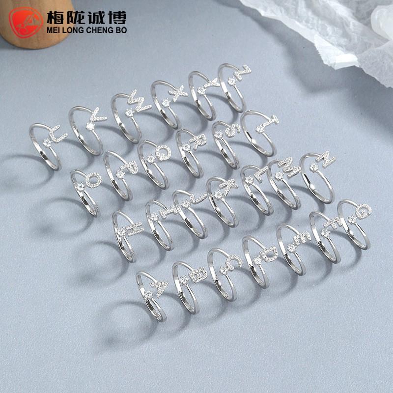 Sterling Adjustable Letter Zircon Ring Women Minimalist Fashion Jewelry Alphabet Initial