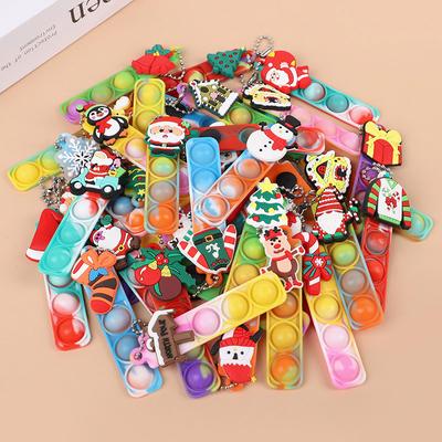 10-30Pcs Cartoon Christmas Pop Keychains Fidget Stress Relief Toys Santa Claus Snowman Kids Christmas Party Favors New Year Gift