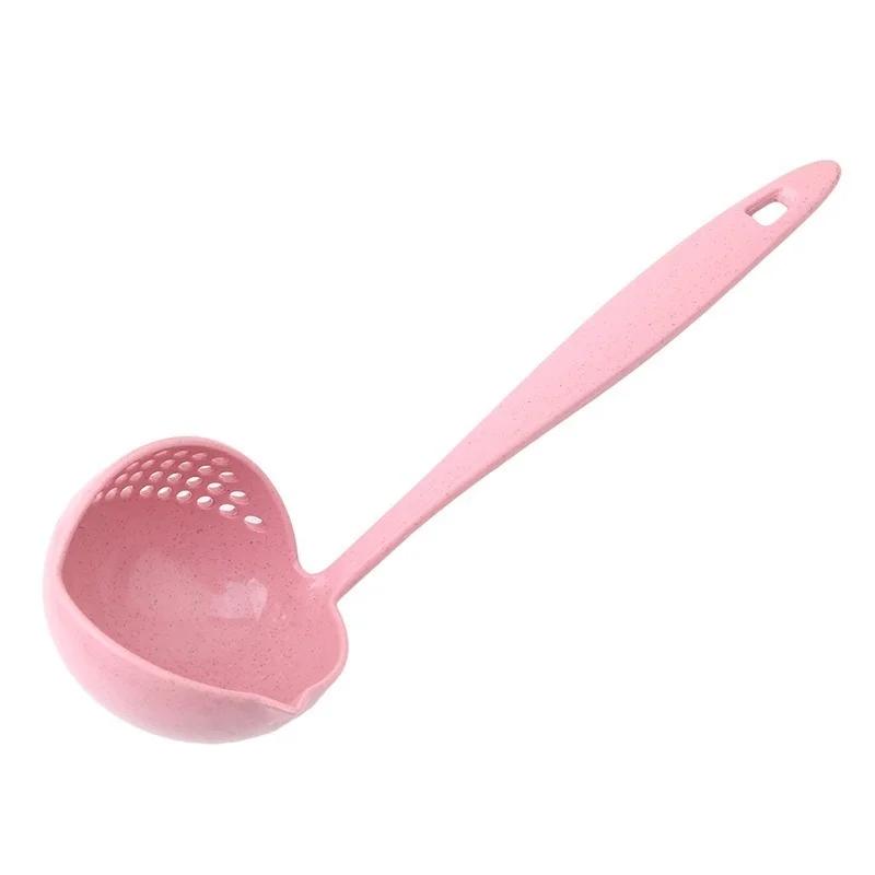 Creative Practical 2-in-1 Kitchen Spoon Long Handle Plastic Colander Filter Mesh Tableware Hot Pot Spoons Kitchens Accessories розовый