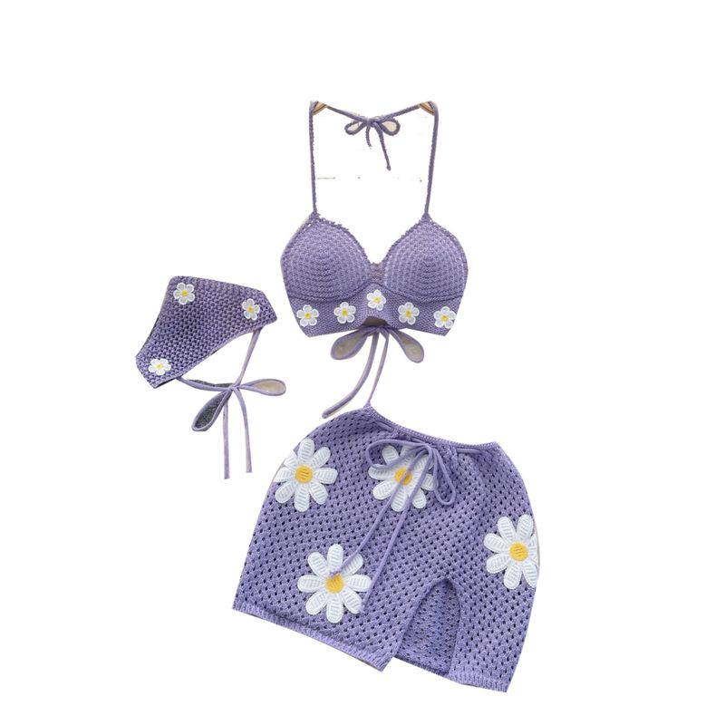 Seaside Vacation Style Bikini Small Flower Milk Sweet Three-Piece Suit