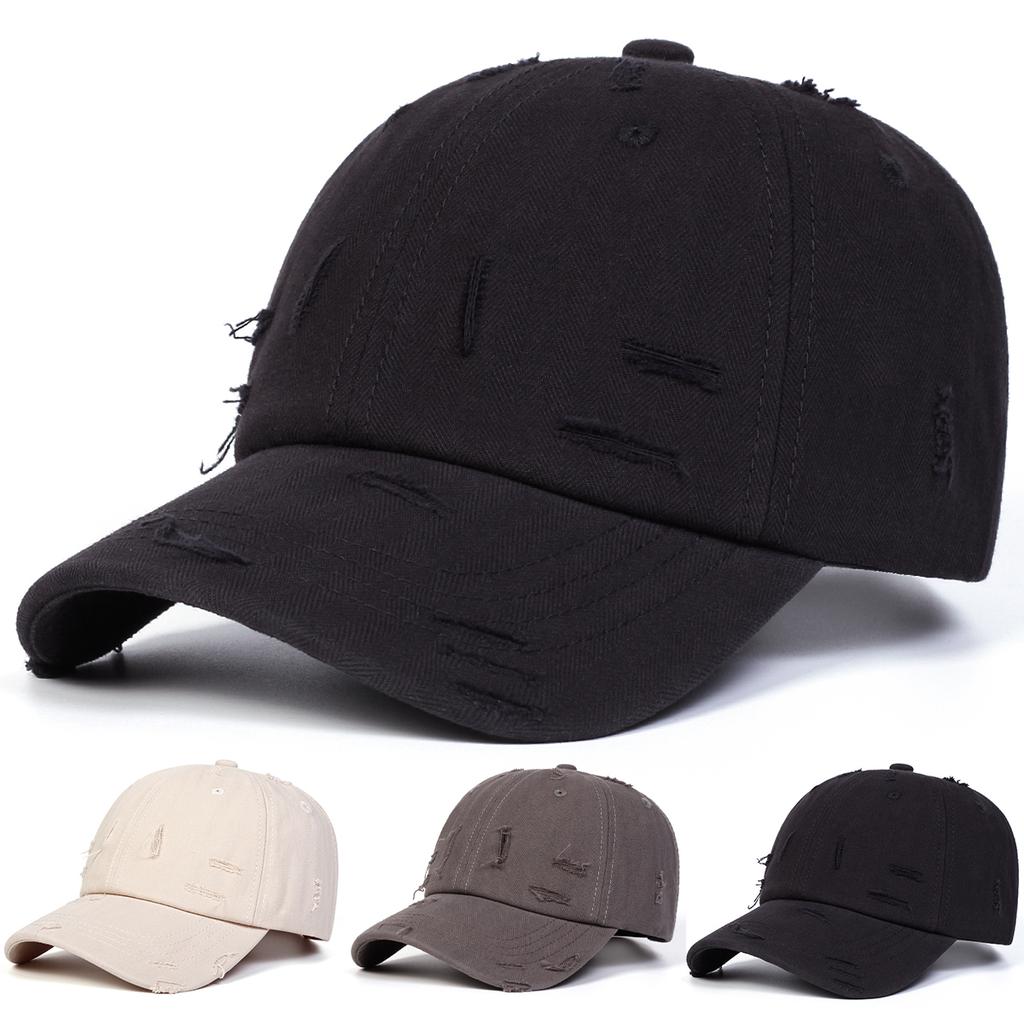 Unisex Solid Color Adjustable Ripped Hole Denim Baseball Hat Hip Hop Caps Spring Autumn Outdoor Leisure Hats Travel Accessories for Women Men