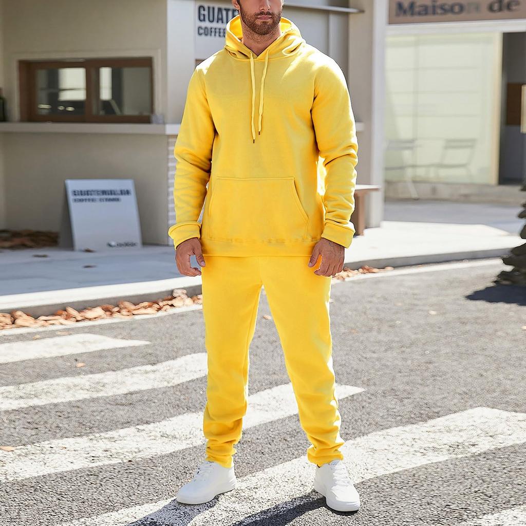 Men's And Women's Solid-color Casual Set. Men's Long-sleeved Hooded, Fleece And Thickened Sweatshirt And Pants Two-piece Set