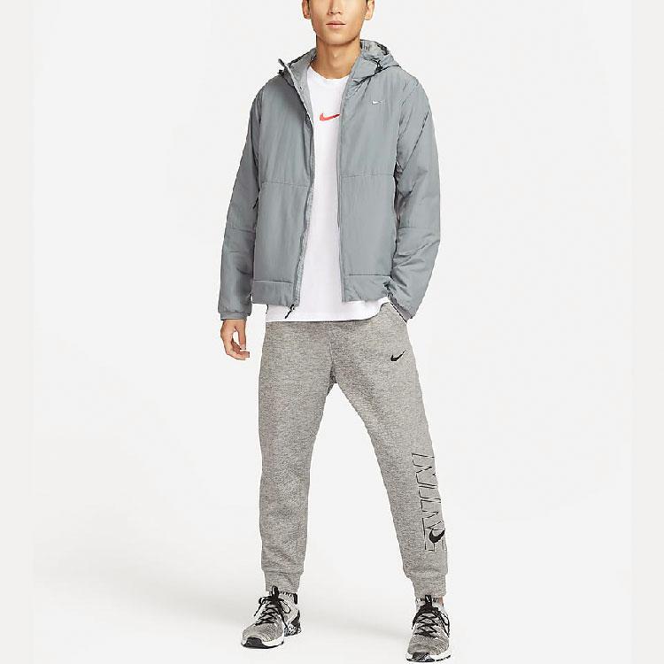 Nike Neomezená Therma-FIT Jednobarevná Ležérní Běžecká Hřejivá Bunda s Kapucí Pánská Bunda Kouřově Šedá FB7545-084