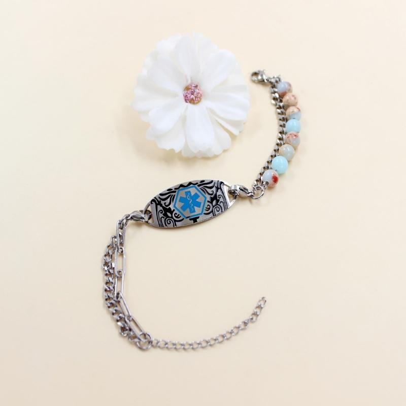 Verstellbares Medicals Alert ID-Armband mit gravierbarem Anhänger, Edelstahl, doppellagiges Armband, Handgelenkschmuck
