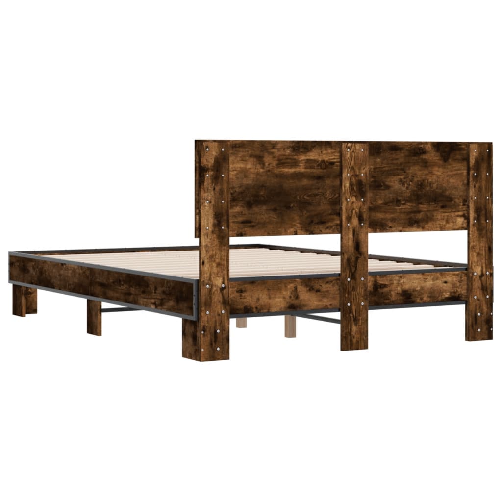 Bed Frame in Smoked Oak Finish 120 x 200 cm Made of Wood Based Material and Metal