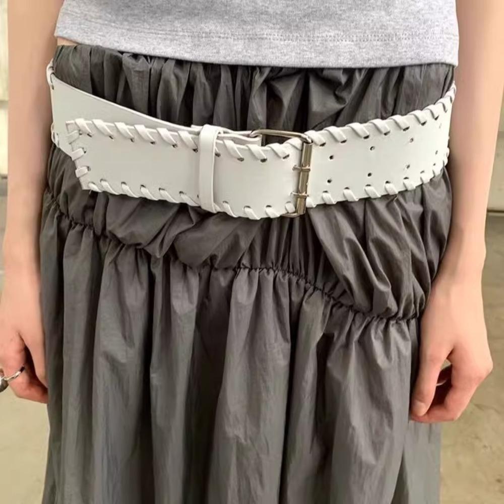 Y2k PU Leather Waistband Woven Western Cowboy Belt Fashion Women Wide Belt Spicy Girl