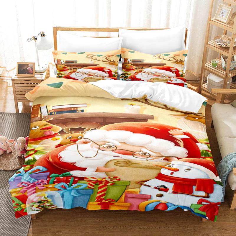 Merry Christmas Duvet Cover Set Twin King Queen Cartoon Santa Claus Bedding Set Polyester Christmas Gingerbread Man Quilt Cover