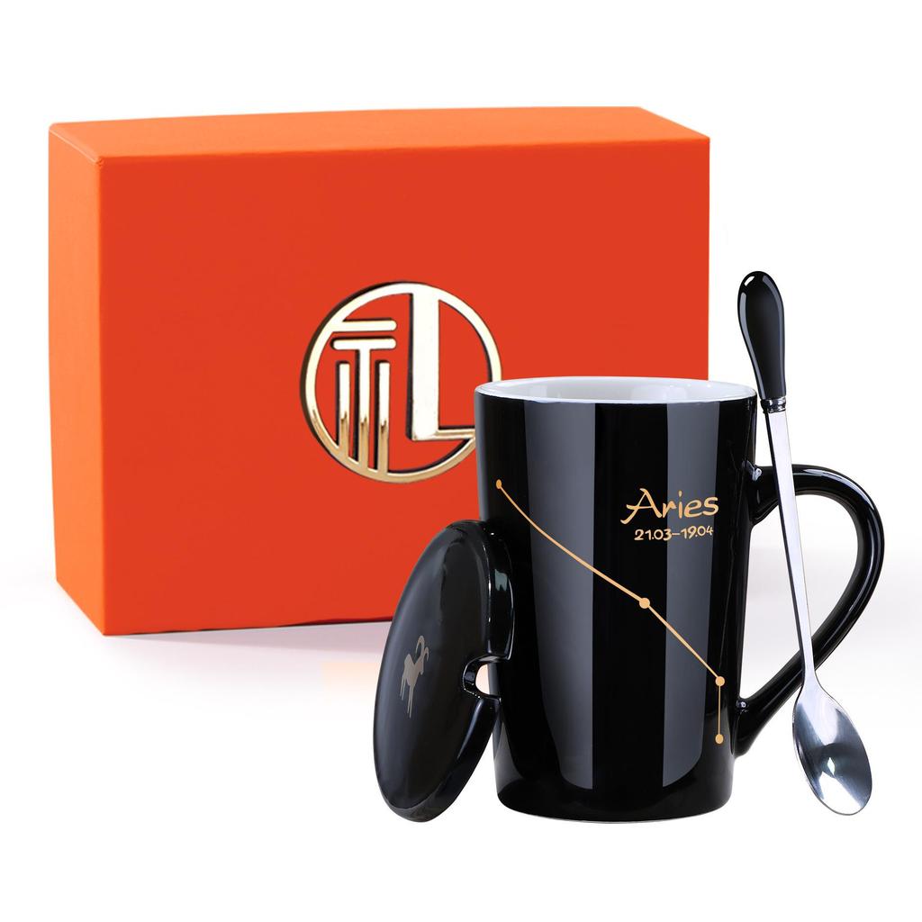 Creative Ceramic Mug - Zodiac Constellations with Lid & Spoon, Perfect Gift for Couples