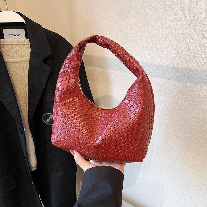 Women Classic Fashion Woven Embossed Hobo Soft PU Leather Small Top-handle Shoulder Bag Casual Daily Handbags bolsa feminina