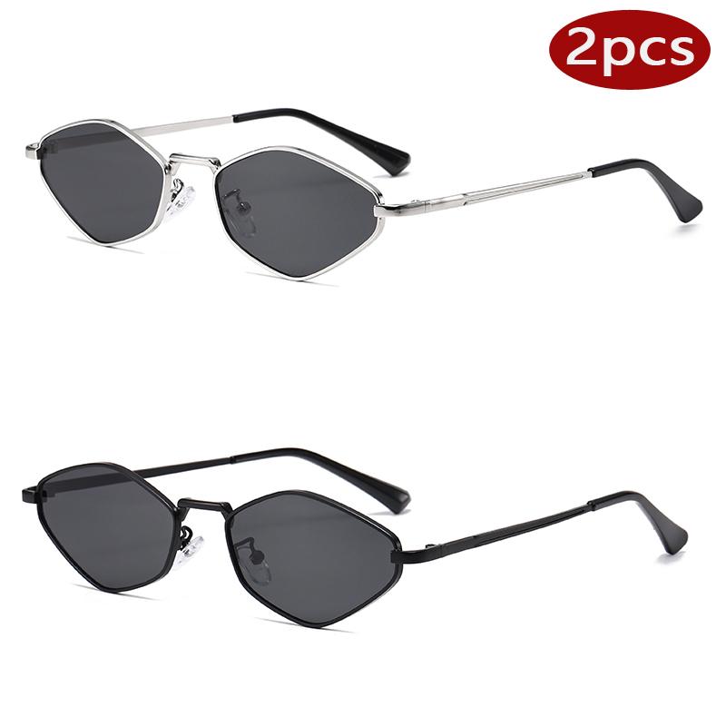 Protective Glasses 2Pcs Polygonal Metal Frame Sunglasses Women Steampunk Style Sun Glasses Ladies Outdoor Uv400 Eyeglasses