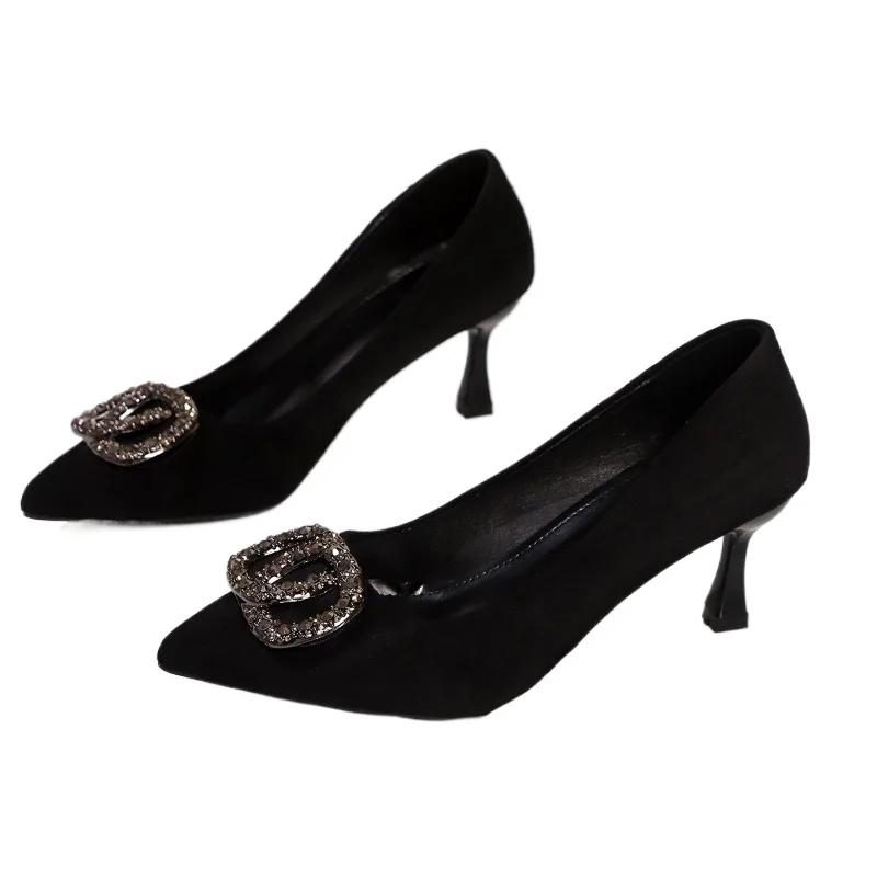 Fashion 2025 Classics Fashion Women's High Heels Pointed Toe Metal Decoration Shallow Thin Heel Pumps Versatile Dress & Career Zapatos