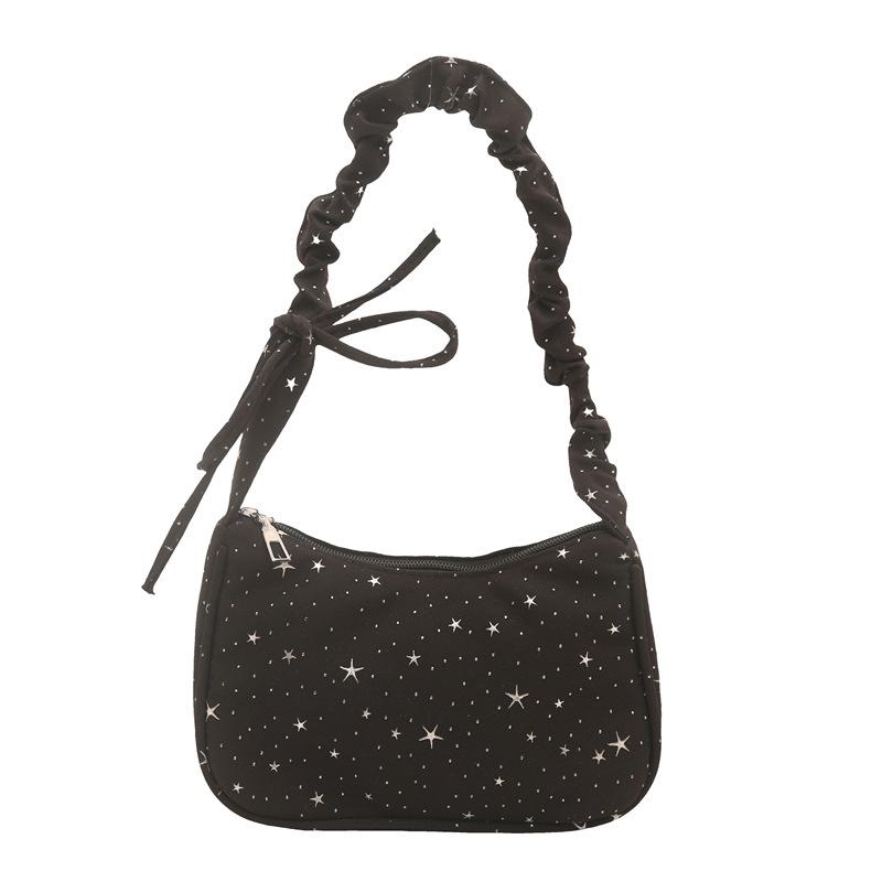 

Милая плиссированная сумка большой вместимости, персонализированная сумка-пельмень, для ежедневных поездок, сумка через плечо/под мышку из звездной ткани чёрный