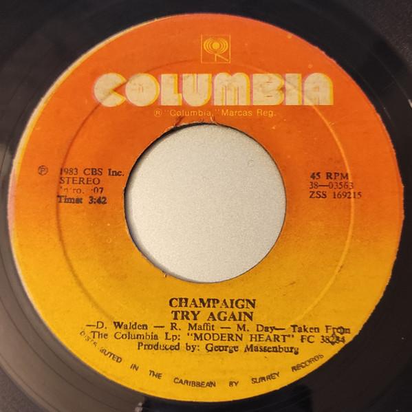 7-дюймовая пластинка CHAMPAIGN  Try Again 3803563 Columbia 1983 Ямайка SoulFunk Б/у