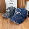 Street Style Letter Embroidery Cap Retro Washed Old Baseball Cap Ink Spray Paint Burr Edge Hole Sun Hat
