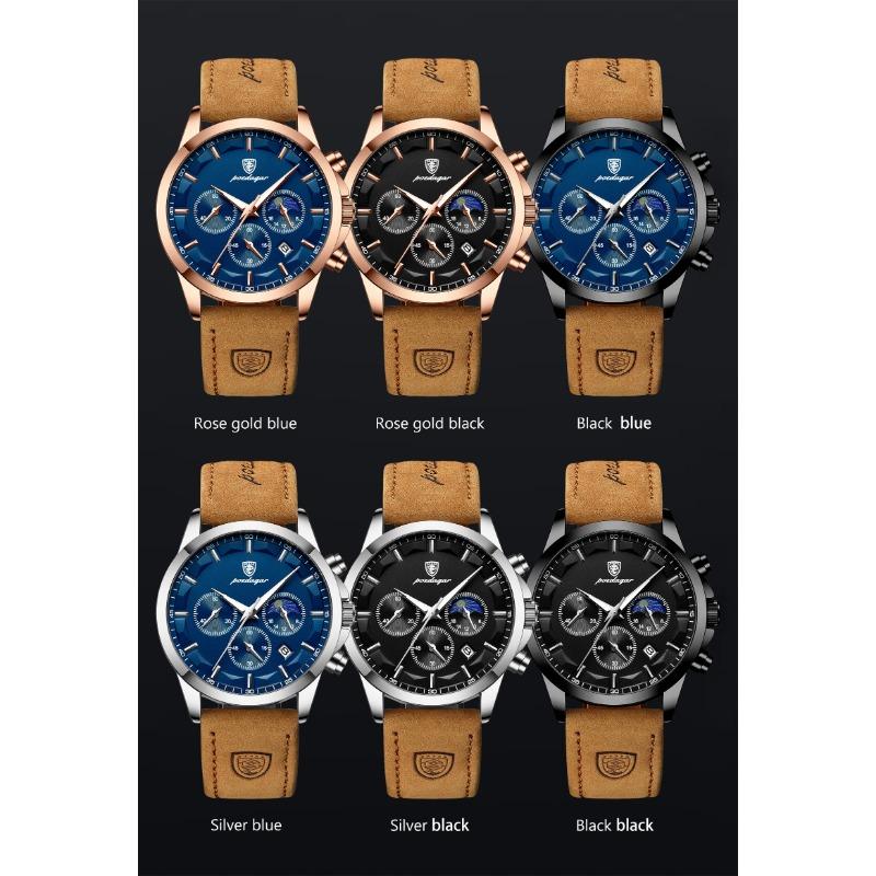 POEDAGAR Luxury Man Wristwatch Sports Leather Quartz Watch Waterproof Luminous Calendar Chronograph Watches Male Clock