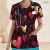 Women Plus Size V Neck Short Sleeve Scrub Top Spiral Tie Dye Patriotic Red White Blue Print Nurse Uniform Top