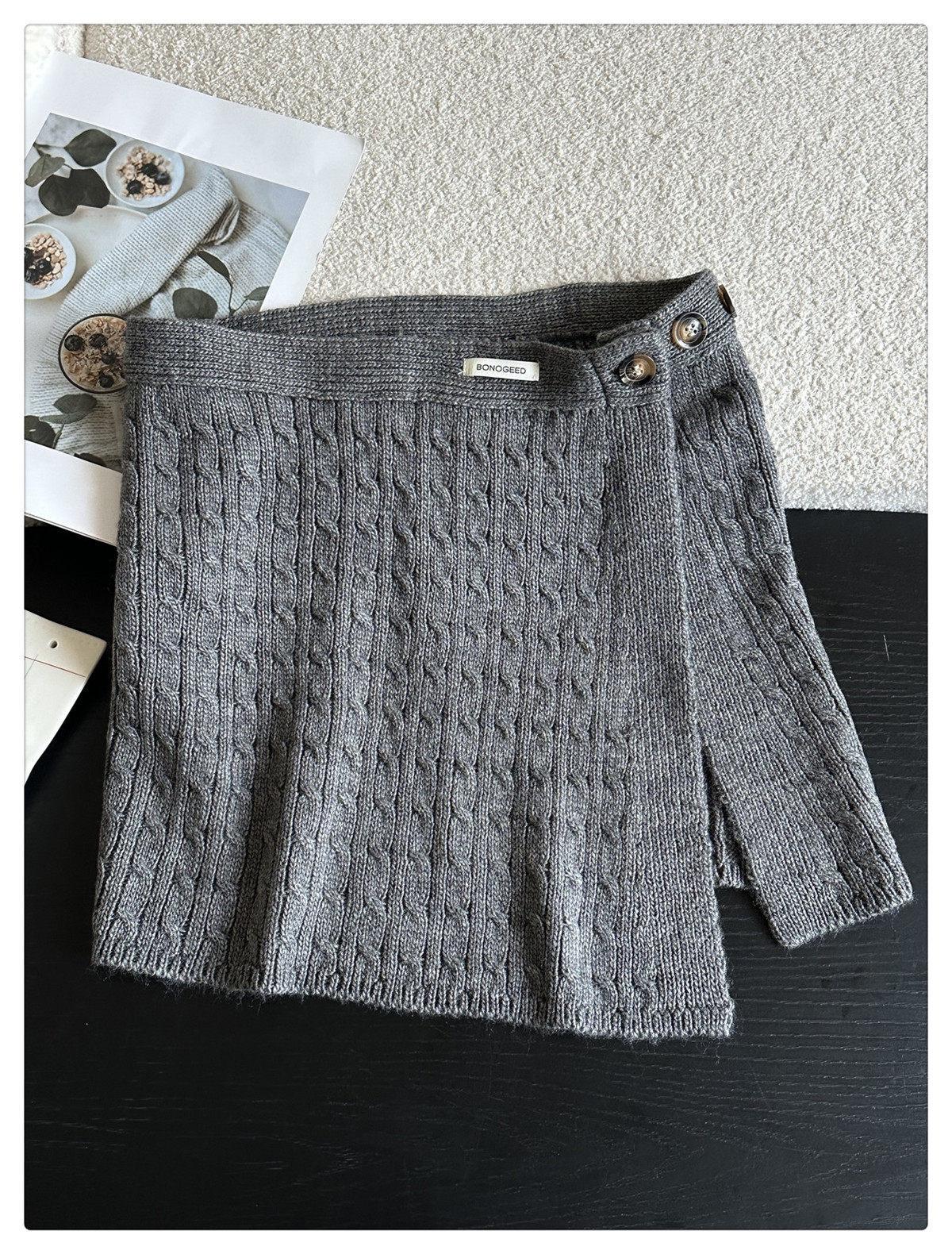 Women s Korean-Style Button Cable Knit Midi Skirt - Autumn/Winter Collection One Size